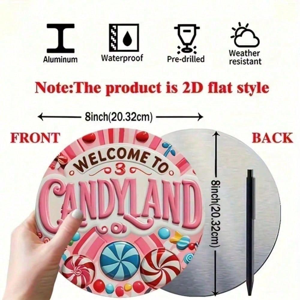 Vintage Metal Tin Sign 7.87 Inch Retro Wall Decor Cute Candyland Art Aluminum Painting for Halloween Party Room Decoration