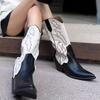 Women's Western Cowboy Boots Embroidered Slimming Mid-Calf Pointed Toe Patchwork Rubber Sole Winter Boots