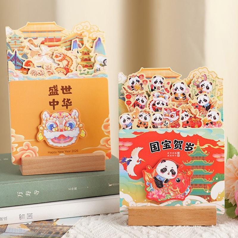 Floral Theme Wooden Base Desk Calendar Vase Shaped Monthly Planner with Detachable Stand Bloomy Flowers Date Display