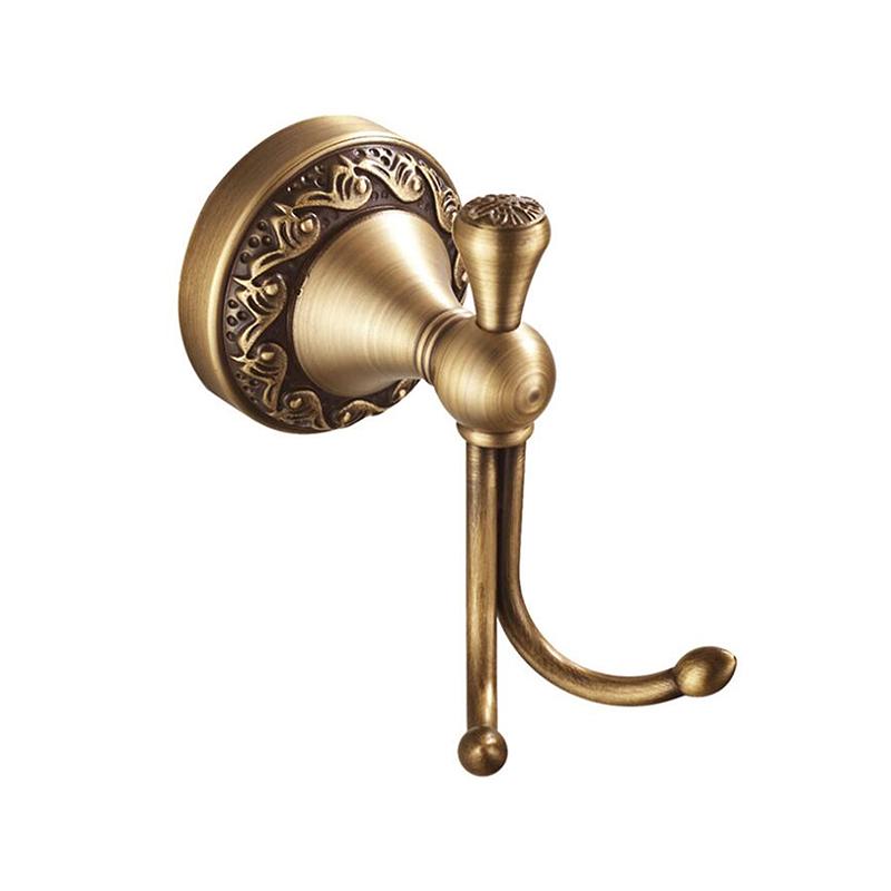 Antique Brass Gold Double Hook for Bathroom, Longhorn Robe and Towel Hook, Vintage Decorative Wall Mounted Accessories ELF82