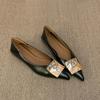 Spot version! Flat-bottomed retro metal buckle pointed single shoes women's shoes 2025 spring and autumn new versatile light mouth commuting shoes