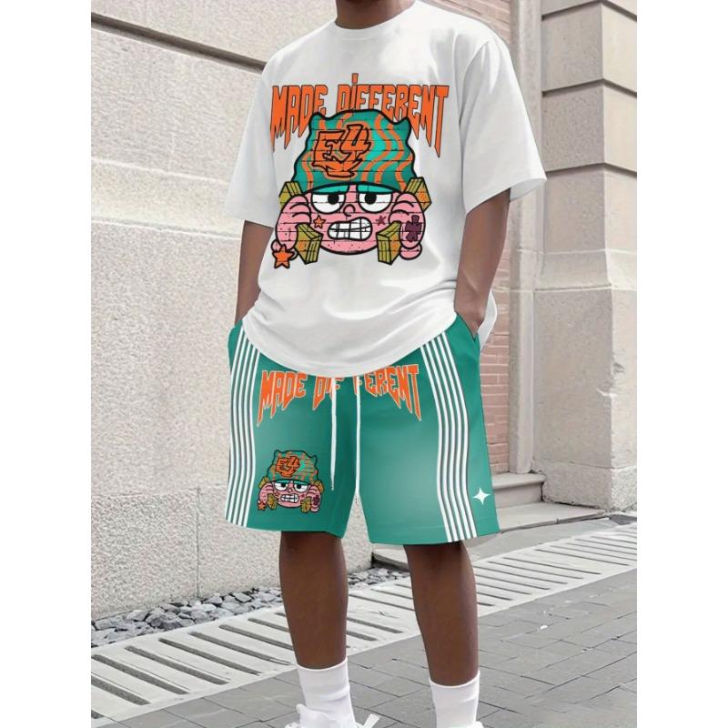 Men s Casual 2pcs Suit | Crew Neck Short Sleeve Top and Drawstring Shorts - The Perfect Gift Choice S