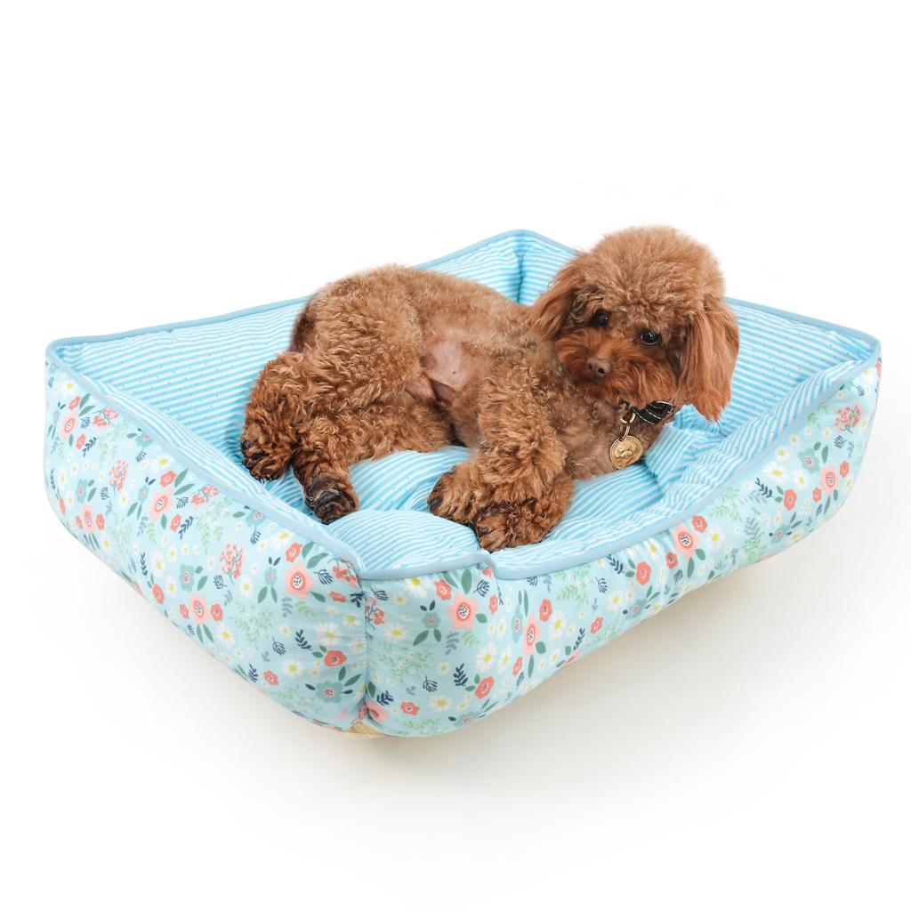 JEMA Fluffy Pet Pet for Puppies and Floral Light Blue Cat/Dog Bed, 100% Cotton, Cushion, Bed/Sofa, Year-Round Use, Spring, Summer, Autumn, Non-Slip,