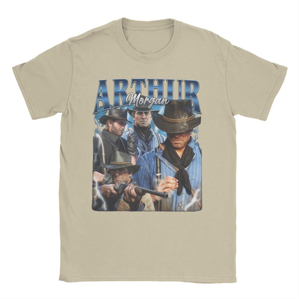 Men's T-Shirt Red Dead Redemptions 2  Vintage Pure Cotton Tee Shirt Short Sleeve Video Game  T Shirt Crewneck Tops Summer