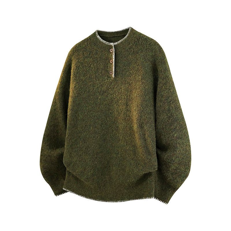 Dongjie No Logo Flus Spring and Autumn Henry Collar Wool Sweater Men s Cashmere Sweater Men s Lazy Style Sweater Knitwear Army Green L