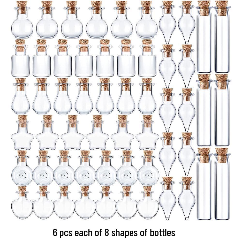 50 Mini Glass Wish Bottles with Corks, Funnel, and Hemp Rope for Decoration