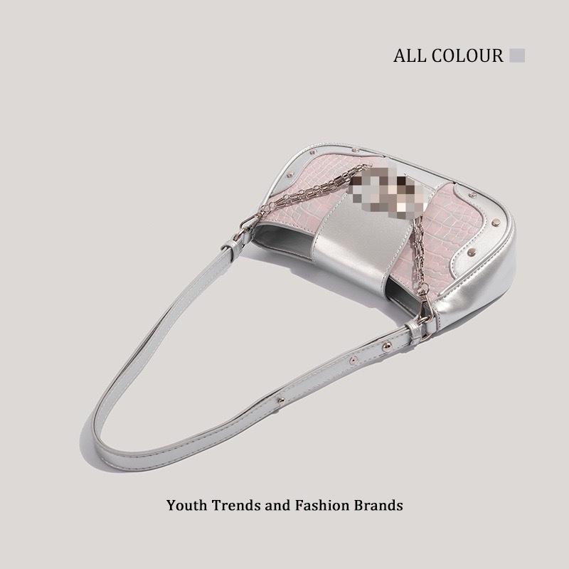 2025 hard messenger bag single shoulder portable underarm small square bag fashion spice girl wind chain crocodile pattern