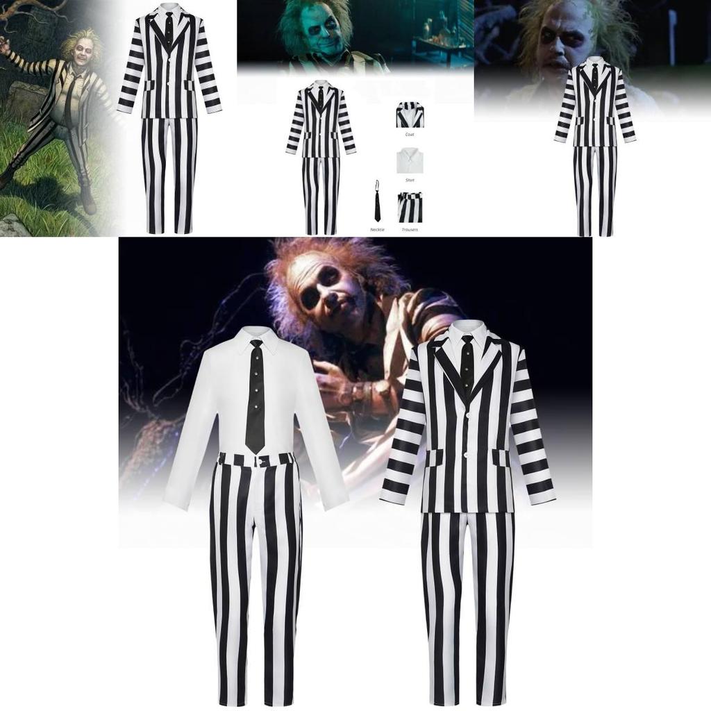 Strepitoso Completo Completo a Strisce di Michael Keaton Costume Cosplay di Halloween