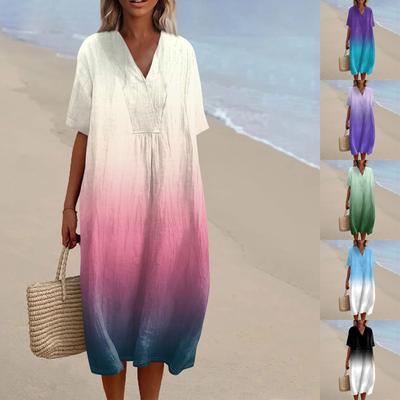 Vestido Feminino Solto Casual Moda Decote V Estampado Saia de Praia