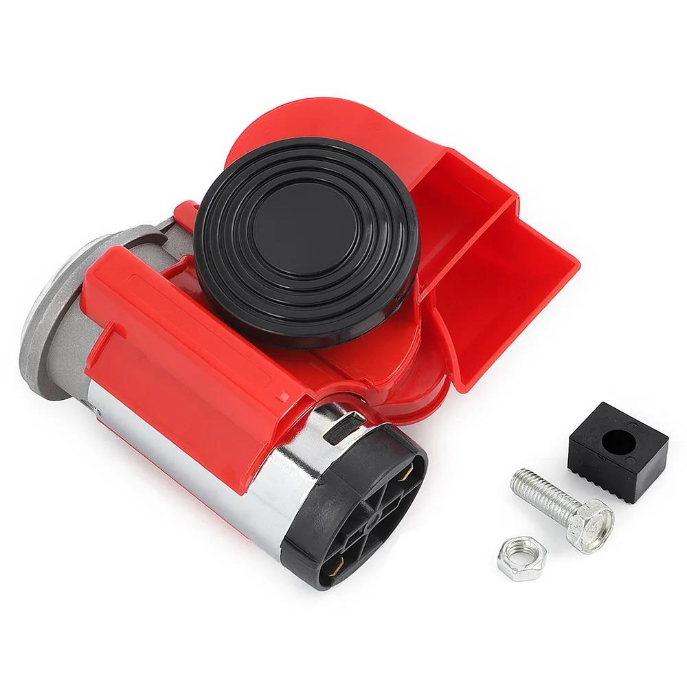 12V 115dB Car Air Horn Red Compact Dual Tone Electric Pump Loud Siren Vehicle for Car Motorcycle Truck Bicycle