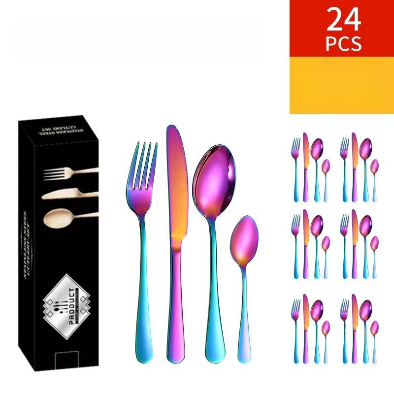 Stainless Steel Cutlery Set, Western-style Steak Knife, Fork, and Dessert Spoon Set (24-piece Set)