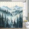 Watercolor Forest Shower Curtain Green Pine Trees Mountain Scene Misty Atmosphere Nature Design Waterproof Bath Linen Home Decor