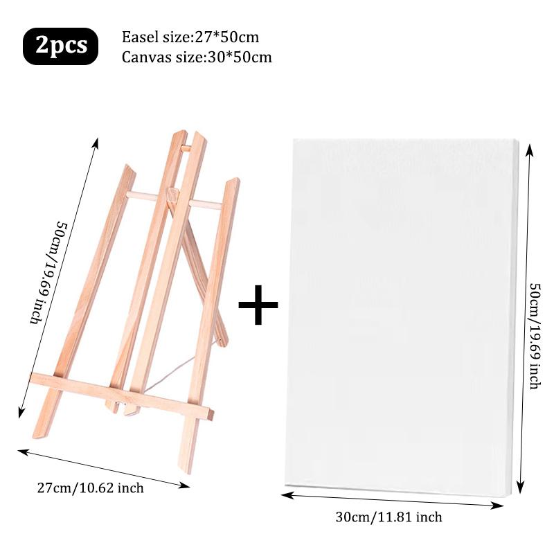2-Pack Mini Wooden Easel With Canvas Set,Portable Desktop Art Easel Stand With Blank Canvas,For Acrylic,Watercolor,Oil Painting