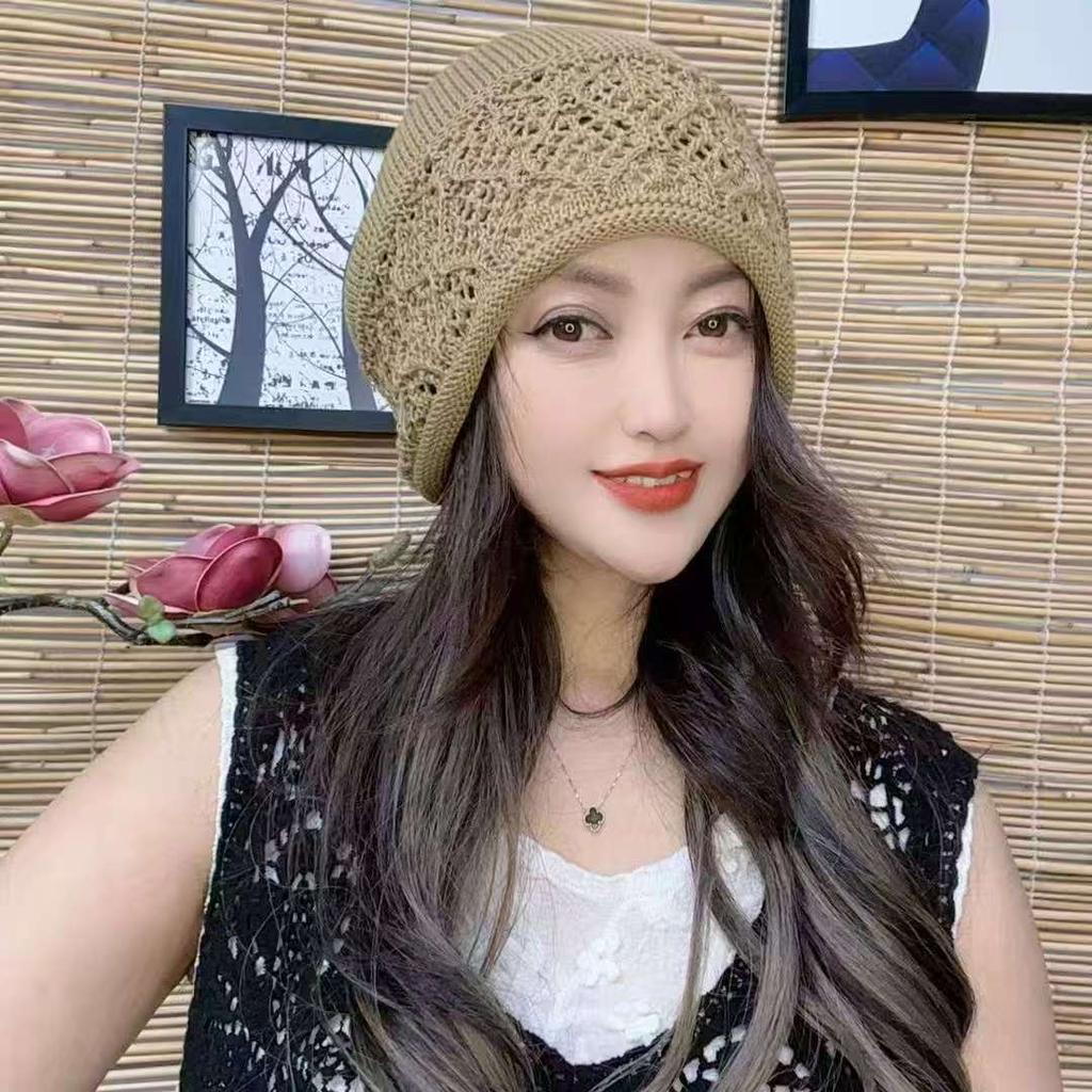 Handmade crochet fashionable warm bald hat autumn and winter thickened hat women's new ethnic style knitted wool stacking hat
