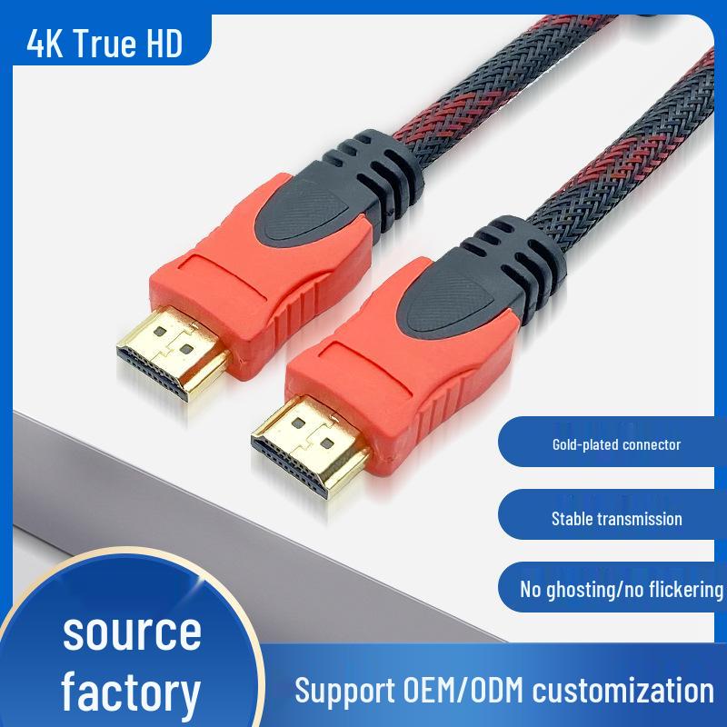 

1,5 м Позолоченный кабель HDMI, Красно-черная оплетка для компьютера, ТВ, проектора, телеприставки Black Leather 1m