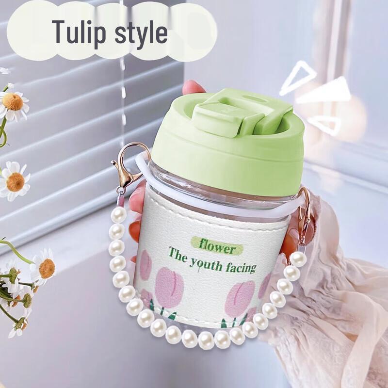 Green Tulip Design Double-Walled Glass Tumbler Set - 10 Pack