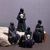Halloween Black Robe Figurine - Black-faced Ghost for Home, Table, Car Decoration, Resin Small Halloween Decoration