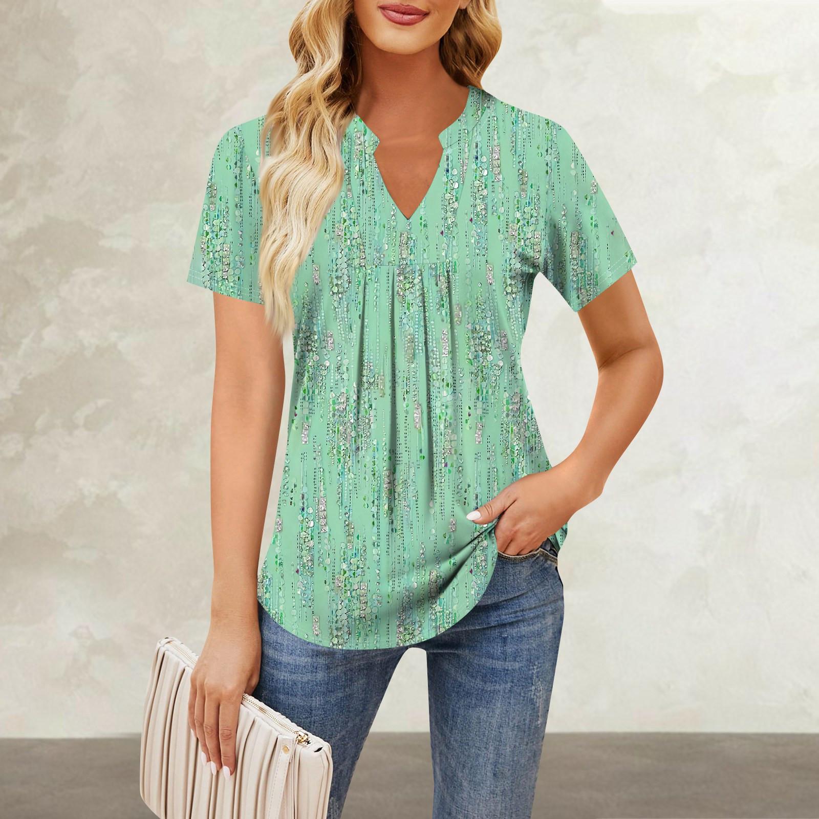 

Женская повседневная свободная футболка с коротким рукавом и v-образным вырезом на груди, плиссированная свободная футболка с принтом, топ XL