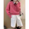 Autumn and winter round neck long-sleeved sweater women's short solid color knitted sweater simple high waist legs long knitted bottoming shirt