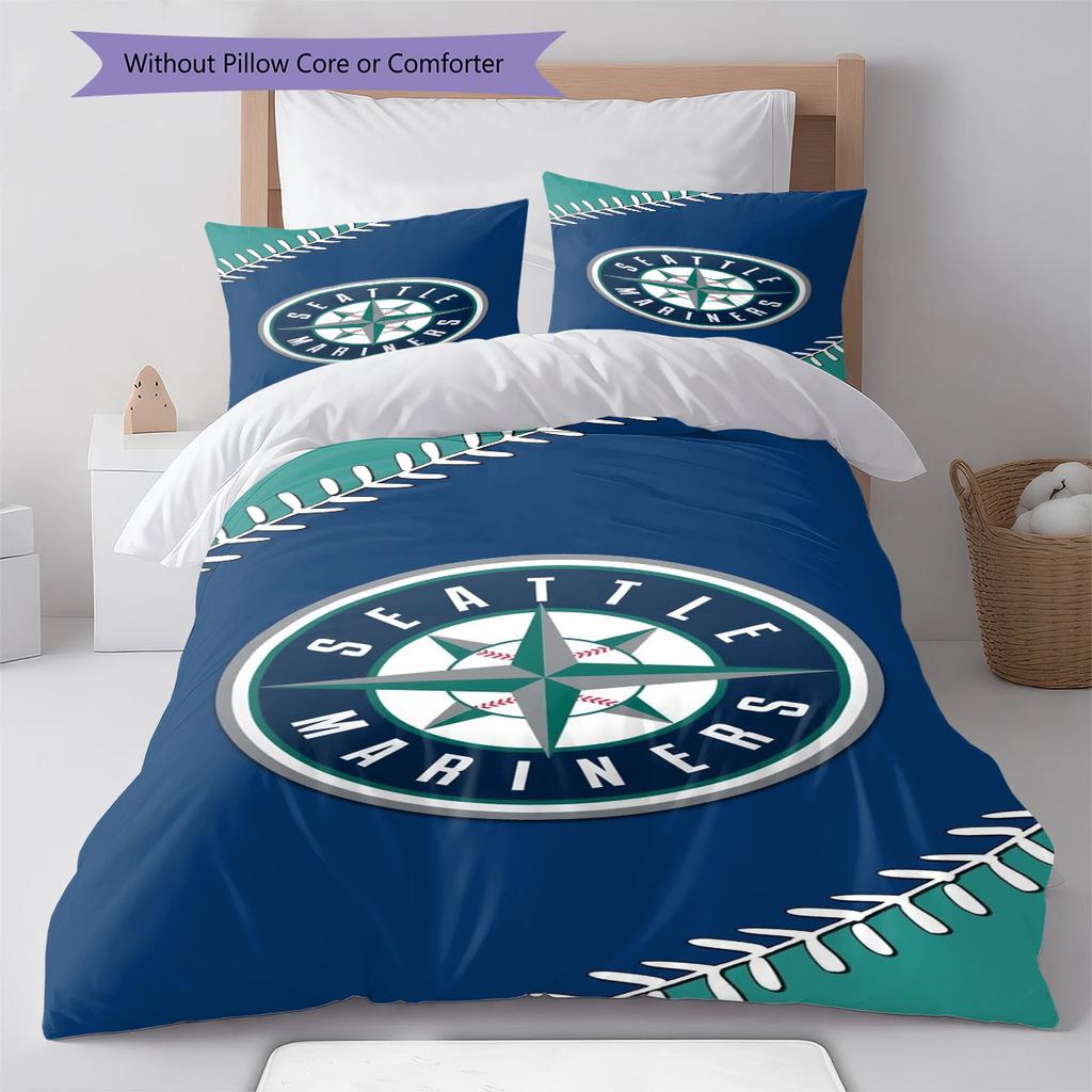 Seattle Mariners Logo Pattern Bedding Set Quilt Cover Pillowcase Home Decor Gift (1 * Duvet Cover + 2 * Pillowcase, Without Core)