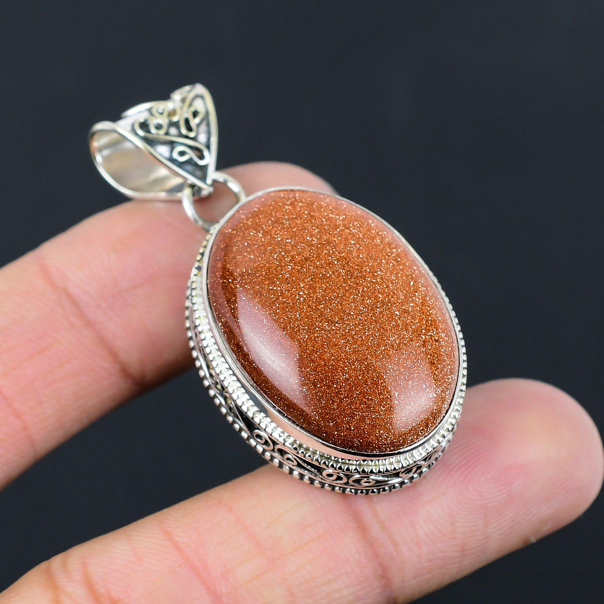 Oval Natural Sun Sitara 925 Silver Mother Birthday Engagement Wedding Pendant