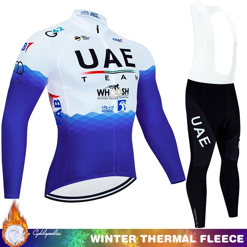 Kompletní cyklistika 2024 UAE Winter Thermal Fleece Jersey Tricuta Man Road Pánské oblečení Set Mtb Team Cyklistické kalhoty Oblečení