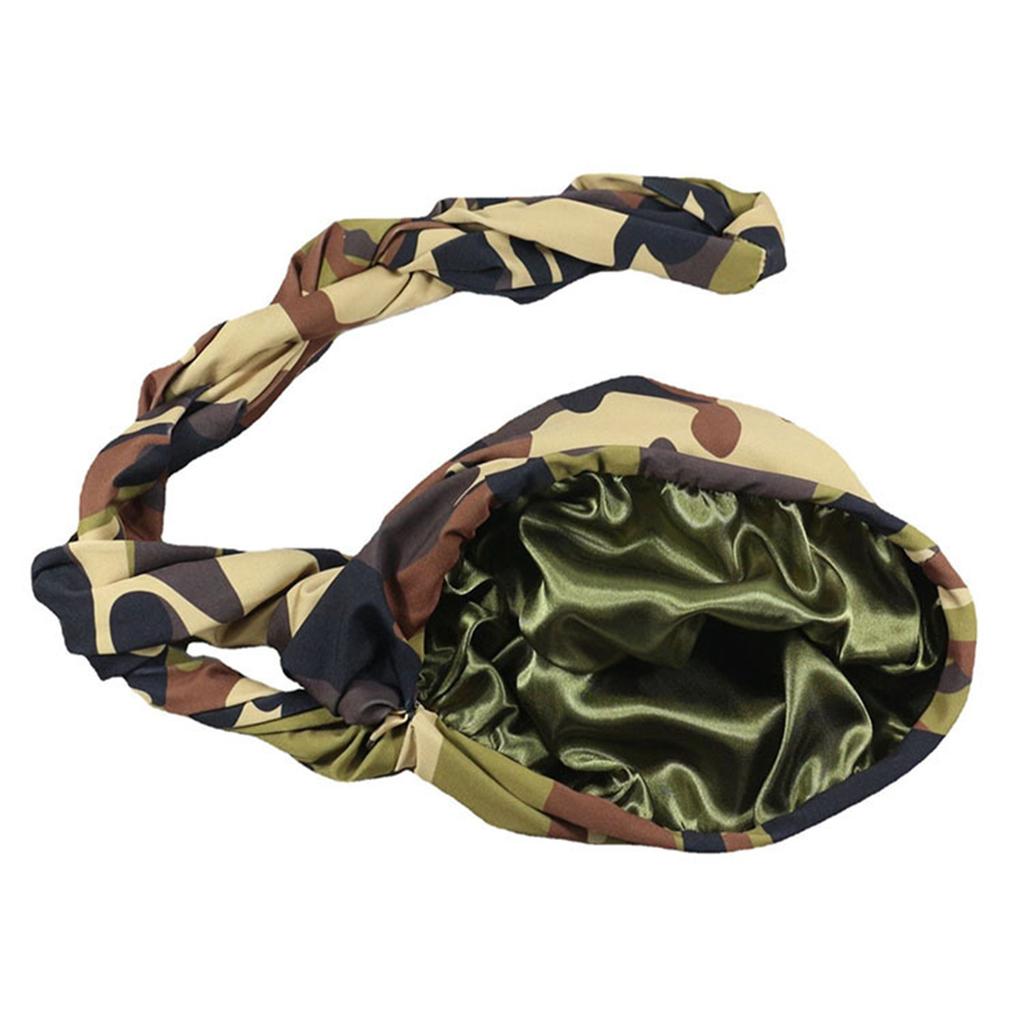 Satin Lined Turban Head Wrap Camouflage Printing Sleeping Bonnet Hair Cover Adjustable Pre-Tied Chemo Hat For Men Women