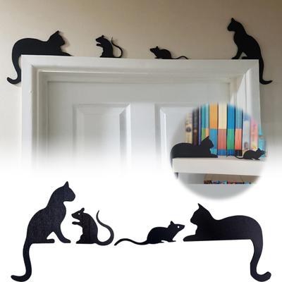 3/4 Adet Cadılar Bayramı Siyah Kedi Dekor Ahşap Kedi Silueti Kapı Köşe Dekoru Korkunç Aile Ev Partisi