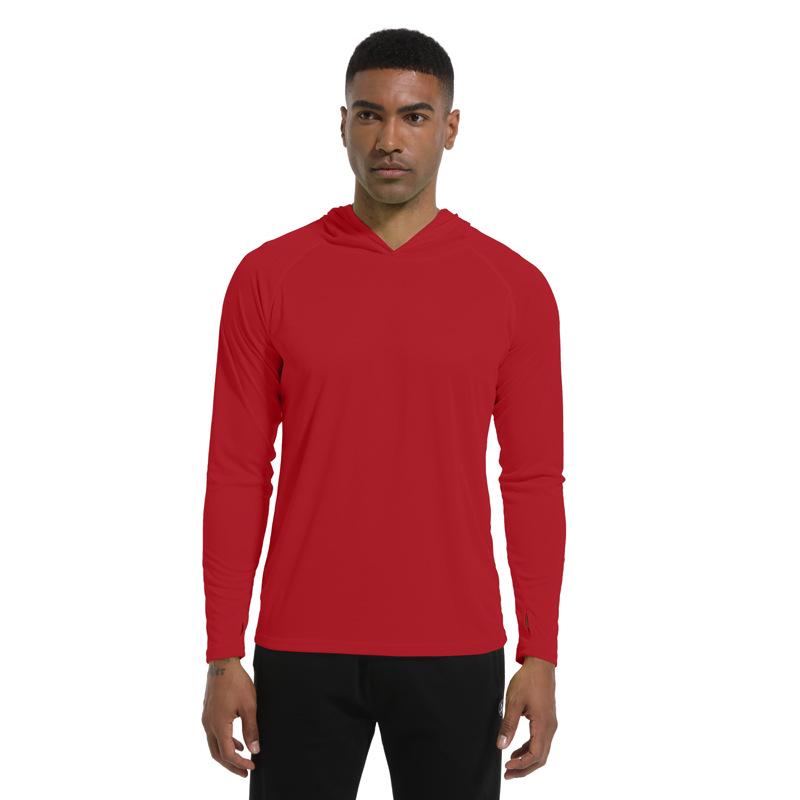 Men's UV Protection Hooded Slim Fit Sun Shirt, UPF50+, for Summer Outdoor Activities Like Beach, Hiking, Climbing, and Fishing.