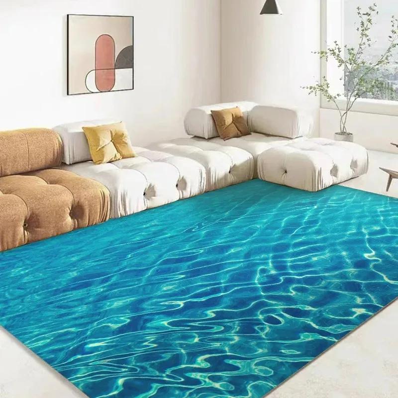3D Ocean Sea Water Rug Home Decor Living Room Carpet Non-slip Hotel Lobby Floor Mat Kitchen Bedroom Entrance Doormat Play Mats