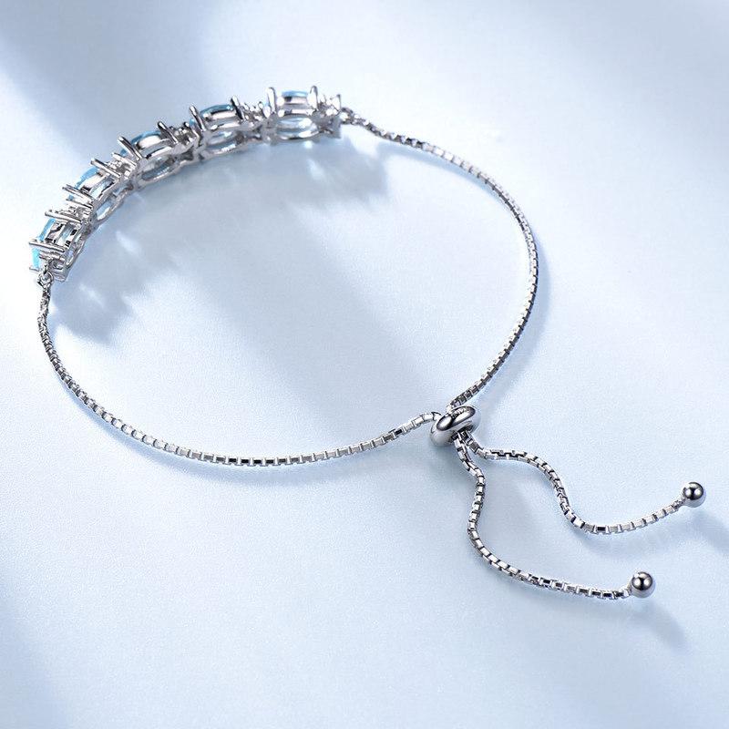 925 Sterling Silver Bracelet Adjustable Oval Cut Created Sky Blue Topaz for Women Charm Gemstone Party Birthday Fine Jewelry