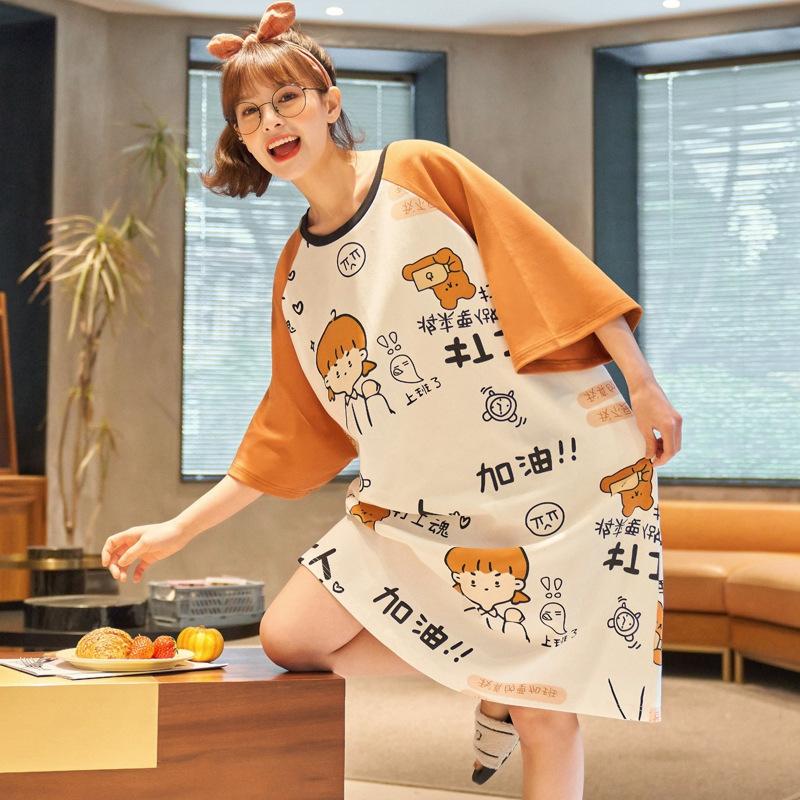 Women's Summer Loose Short-Sleeve Cartoon Nightdress - Cute, Lightweight, Student Style Home Pajamas.