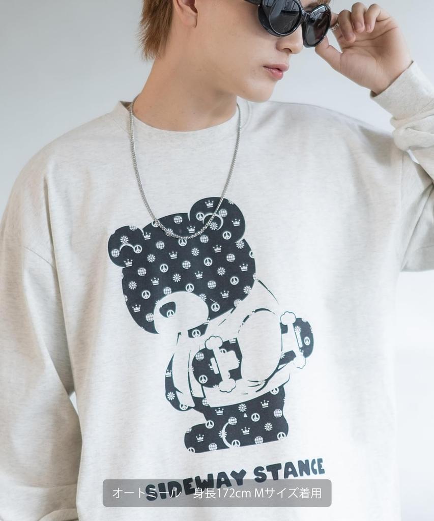 IMPROMES Casual SIDEWAYSTANCE Monogram Bear Long Sleeve T-Shirt, Men's, White