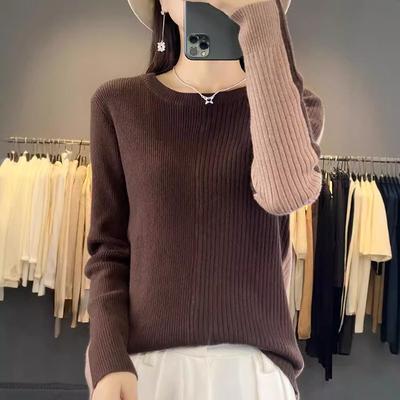 Autumn and Winter Temperament Andy Fleece Pullover Crew Neck Regular Sweater Women's Knitted Sweater Color Matching