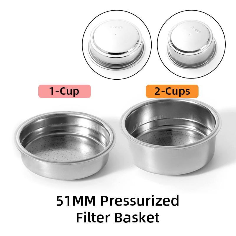51mm Pressurized Filter Basket Stainless Steel 1 2 Cup Double Layer Espresso Machine Dripper For Portafilter Barista Accessories