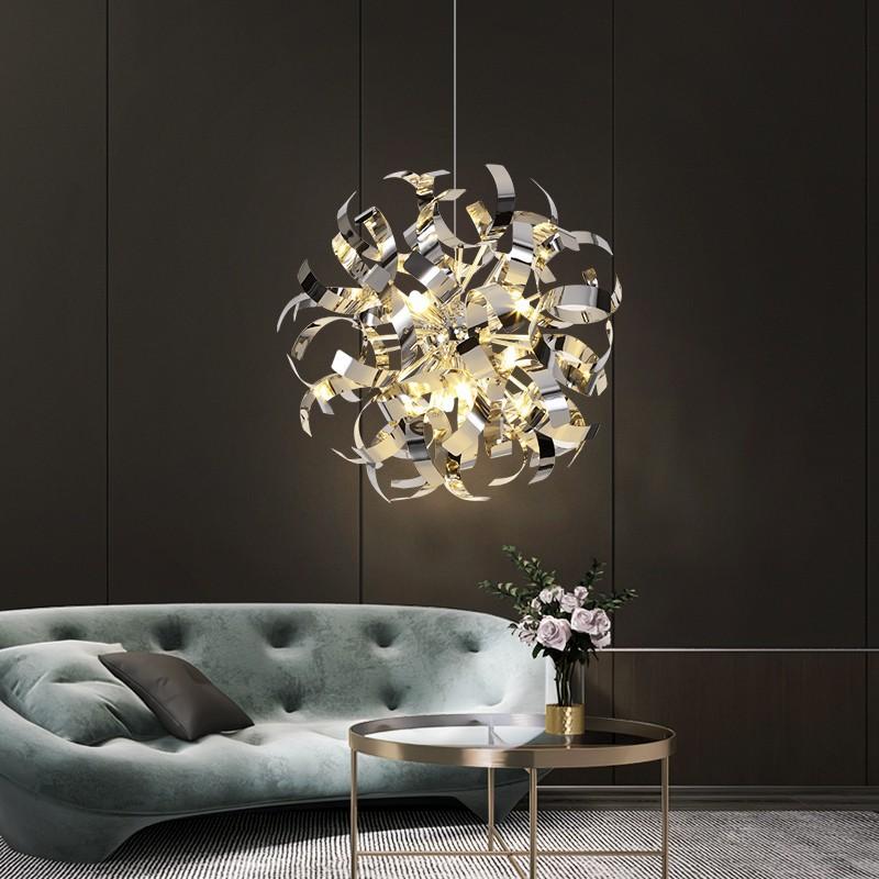 Restaurant Chandelier Post-modern Personality Art Pendant Light Hotel Model Room Bar Light Luxury Design Stainless Steel Lamps