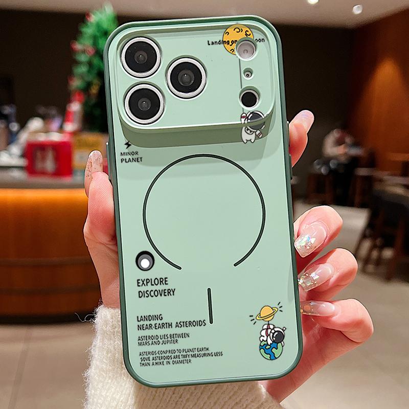 

Милый мультяшный чехол-астронавт для iPhone 17 Pro Max Funda iPhone 16 15 14 13 Pro Max Магнитный для Magsafe Гибридный Тонкий Матовый Чехол iPhone 14 зелёный