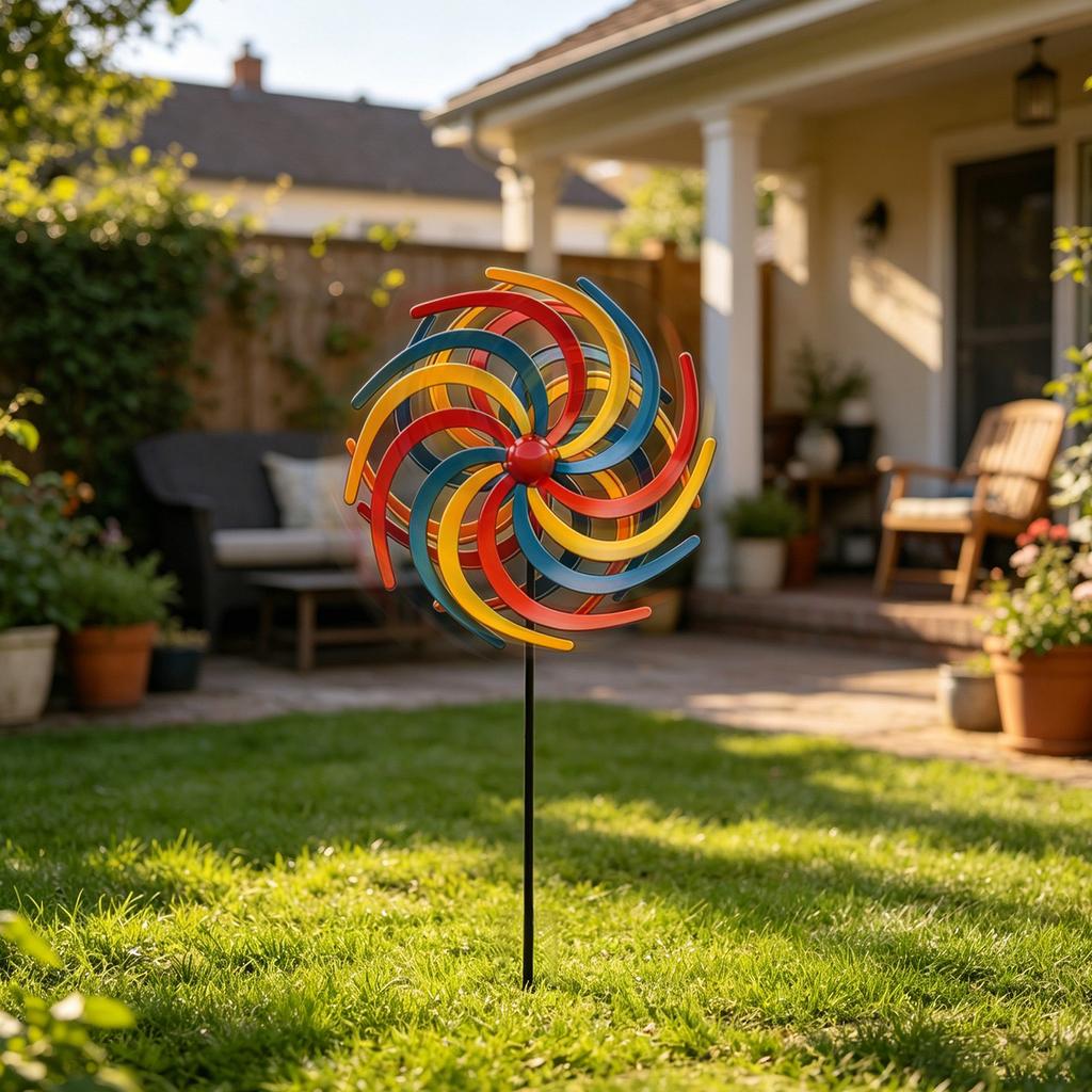 3D Metal Outdoor Garden Wind Spinner Yard Decoration with Ground Stake Durable Rotating Design for Lawn Patio Porch