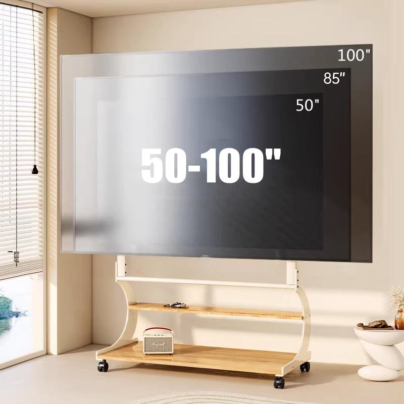 Heavy Duty 50-100 Inch Mobile TV Stand Cart TV Shelf Mute Wheels Up To 220lbs Max VESA 900x600mm Floor Stand TV Support Shelf