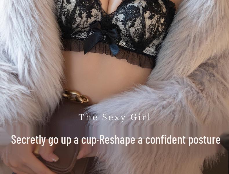 Elegant Black Lace Push-Up Bra & Panty Set with Wireless Side Support for Small Chest