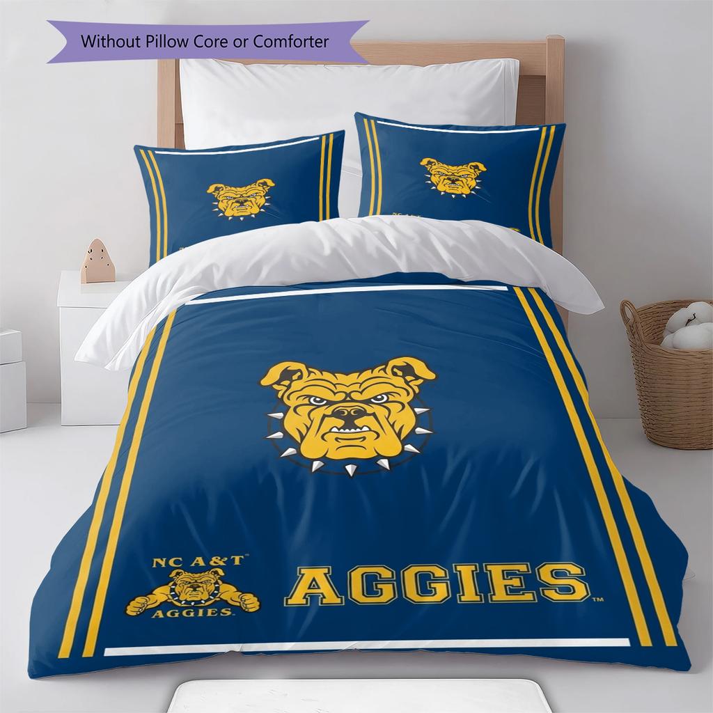 North Carolina A&T Aggies Pattern Bedding Set Quilt Cover Pillowcase Home Decor Gift (1 * duvet cover + 2 * pillowcase, without core)