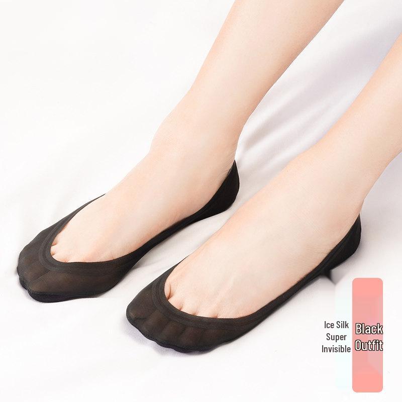 Damen Eis-Seide Low-Cut Anti-Rutsch Unsichtbare Bootssocken – Dünn, Baumwollsohle, Rutschfeste Ferse, Perfekt für High Heels