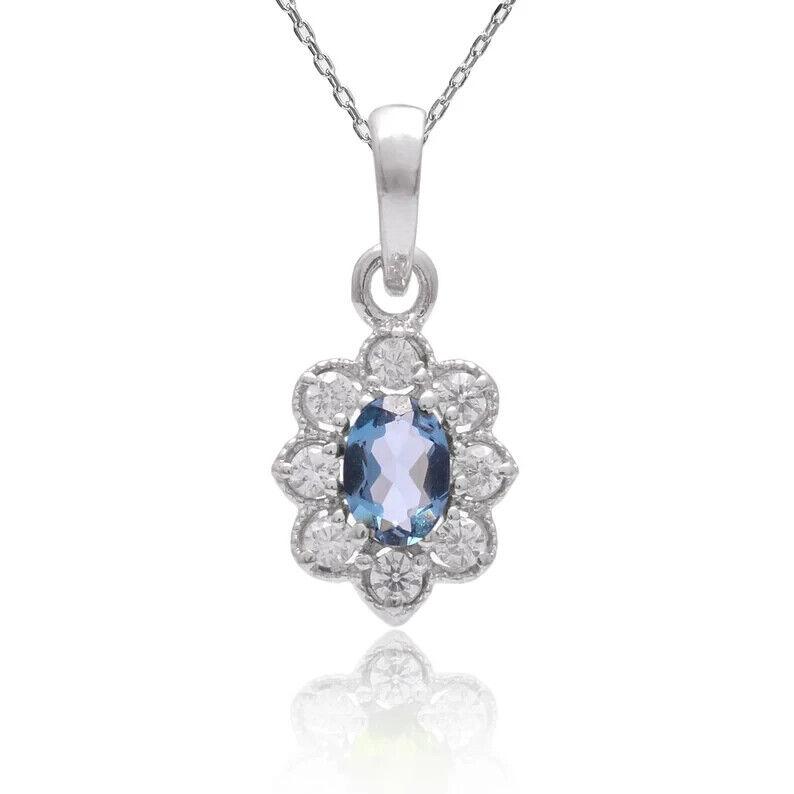 Certified Natural London Blue Topaz Gemstone 925 Sterling Silver Flower Pendant For WomeN