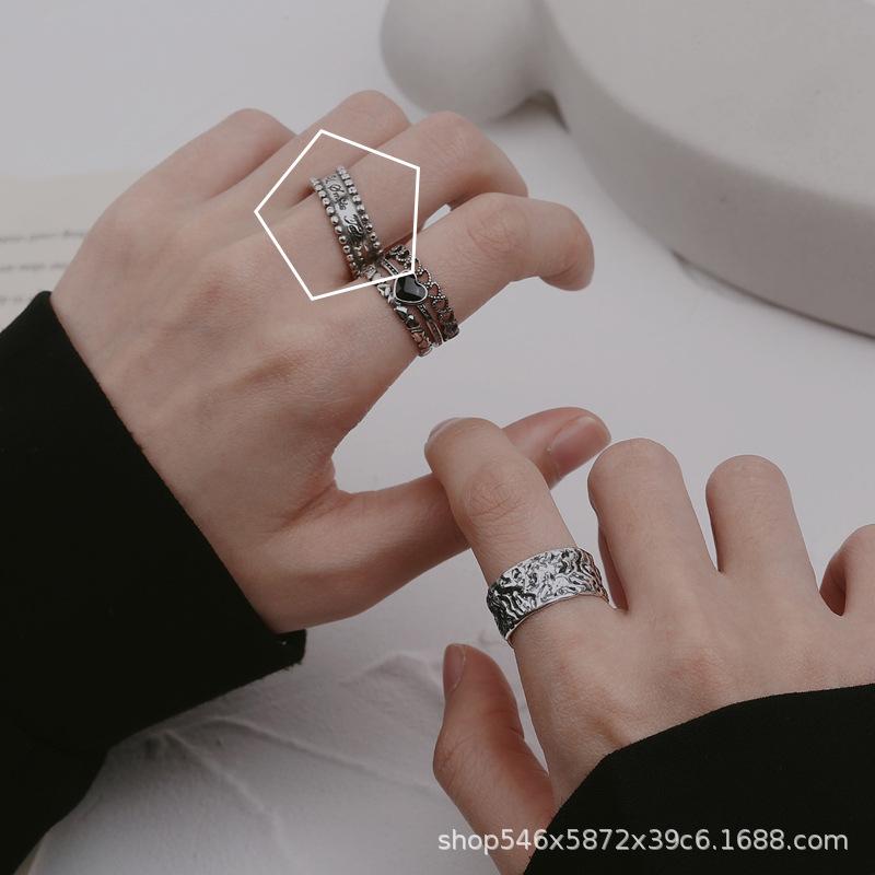 Personalisierter Retro-Ring Damen Kalter Wind Kreative Kette Stern Schlichter Ring Nische Thailändisches Silber Retro-Ring