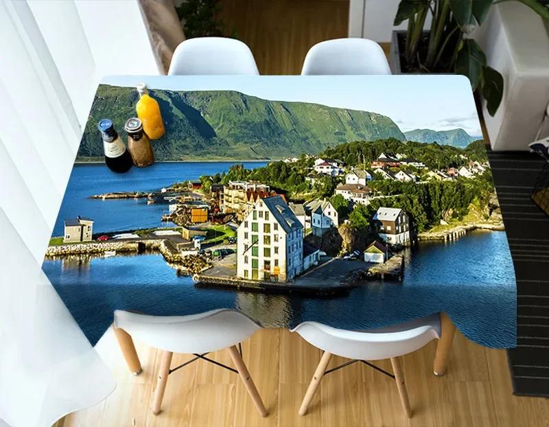 Nature Mountain Stream Landscape Pattern Tablecloth Home Kitchen Dining Table Tablecloth Wedding Decoration Antifouling Washable
