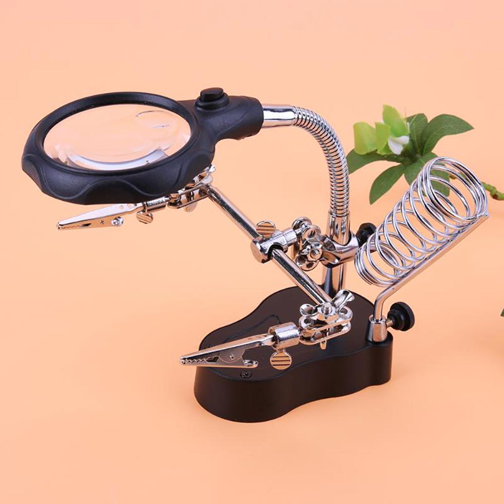 Desktop Magnifier Welding Magnifying Glass LED Holder Soldering Repair Tool with Auxiliary Clip