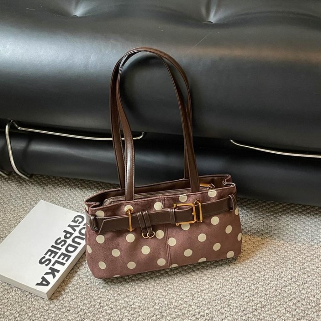 Xeie Thuk Tote Bag Women Velvet Polka Dot Underarm Handheld Daily Commute