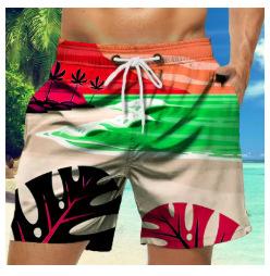 Men's beach shorts, elastic rope design, flag print, comfortable and soft shirt, summer