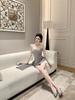 7990 Southeast Asia Women's Sexy Strapless Sequin Patchwork Irregular Dress