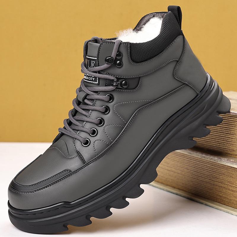Men's 2025 Winter High-Top Cotton Leather Shoes - Warm, Non-Slip Casual Dad Shoes and Trendy Snow Boots.
